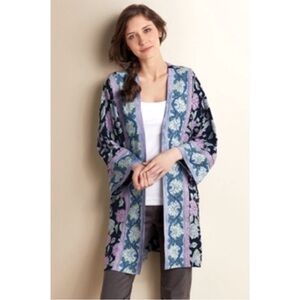 Soft Surroundings Floral Blue/Purple Kimono Petite Large